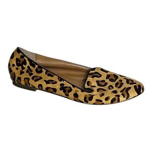 J. Crew‎ Leopard Print Hair Calf Leather Loafer Flats Slip On Shoes Size 7.5